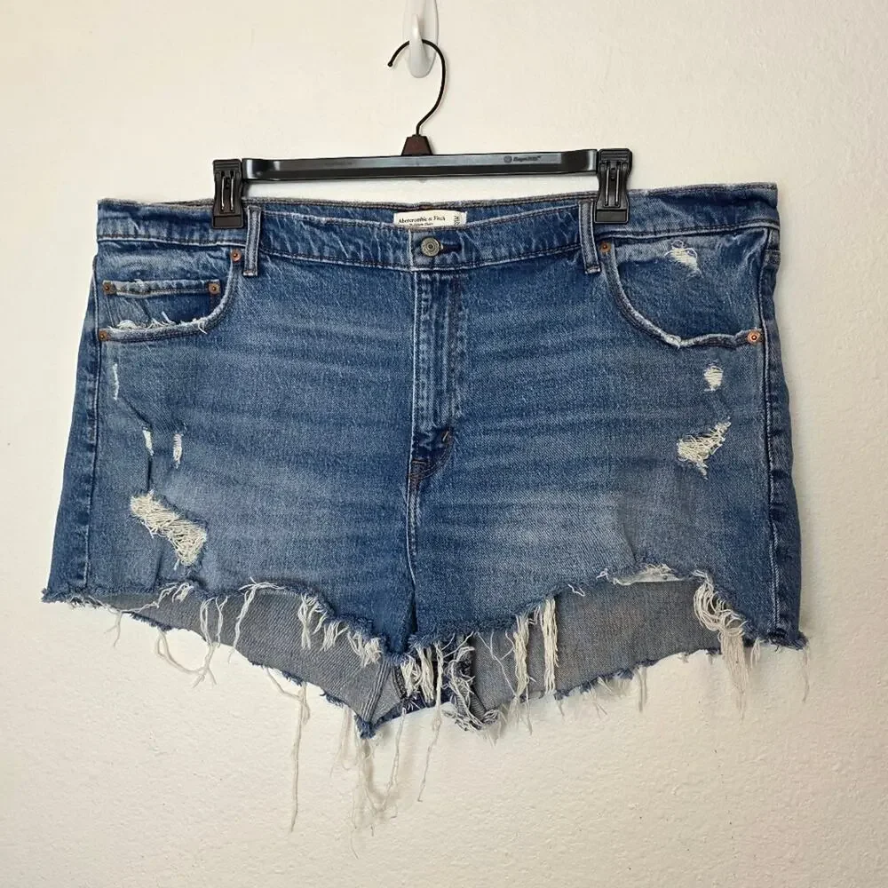 ABERCROMBIE & FITCH The Mom Short High Rise Distressed Festival Plus Size 36/22